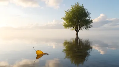 Einzelner Baum im Spiegel des Sees