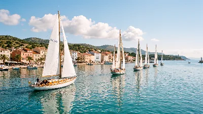 Port ensoleillé avec bateaux à voile