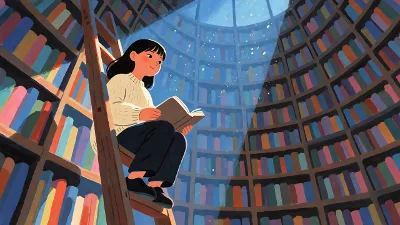 Mädchen an der Bibliotheksleiter