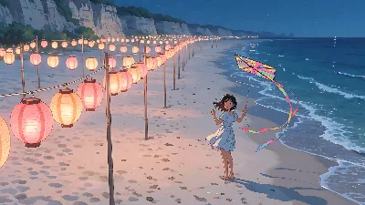 Festival de playa al anochecer