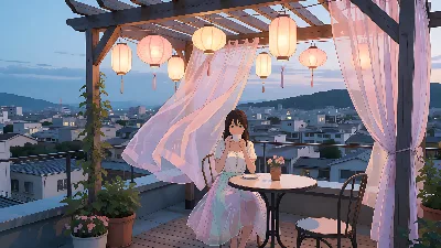 Café en Azotea al Atardecer