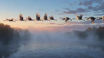 Vol de Grue au Lever