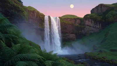 Chute d'eau lunaire en altitude