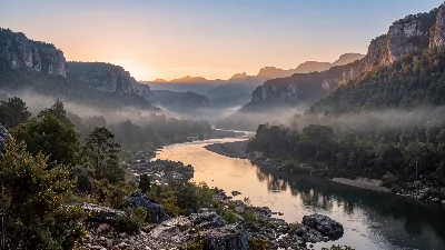Misty Yellow River Gorge at Dawn