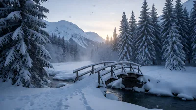 Schneebedeckter Talbrücke