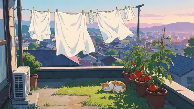 Lessive sur le toit au soleil