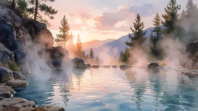 Morgensonne im Berg-Hot-Spring
