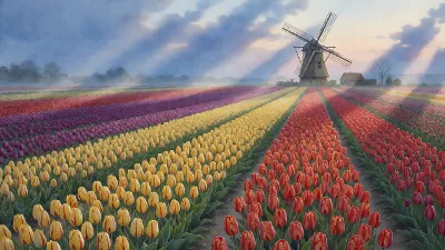 Moulin au champ de tulipes