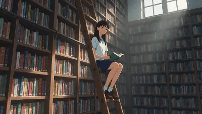 Lecture sur l'escalier de la bibliothèque