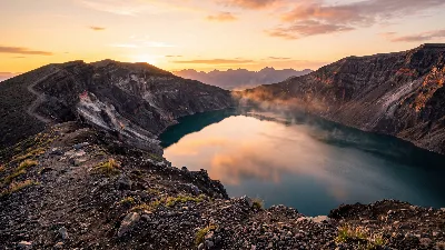 Sunset Over a Volcanic Crater Lake