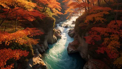 Herbstliche Stromschnellen im Canyon