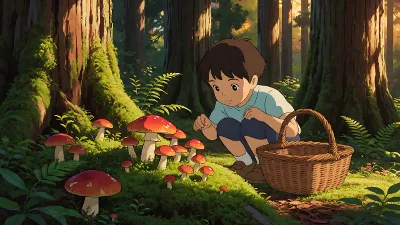 Chasse aux champignons en forêt