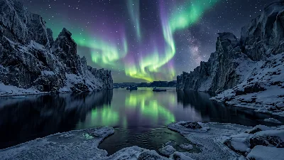 Arctic Aurora over Ice Fjord