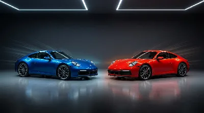 Porsche 911 Simétrico Azul Rojo Fondo