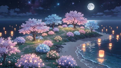Jardín Celestial en una Isla Luminosa