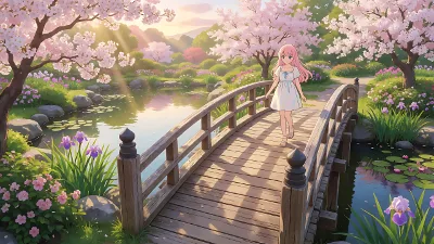 Paseo matutino por el puente del jardín