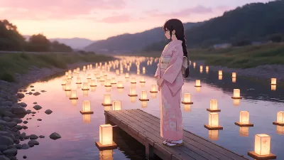 Chica Anime en el Festival de Faroles de Takayama
