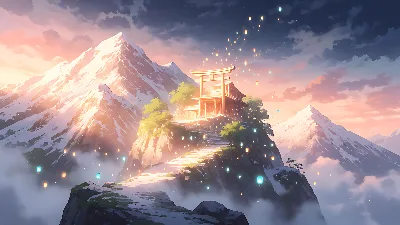 Santuario de montaña radiante al amanecer