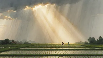 Regenvorhang-Sonnenschein