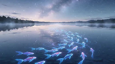 Koi Bioluminiscentes en Aguas Estrelladas