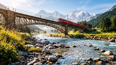 Sunlit Alpine Bridge at Noon