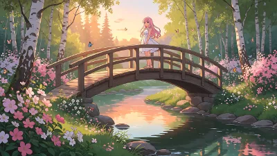 Paseo por el puente al amanecer
