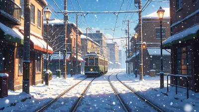 Schneebedeckte Straßenbahnstraße