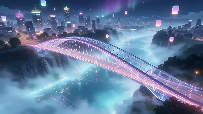 Puente Celestial Sobre Río de Neón