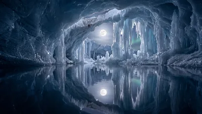 Réflexion du puits sous-glaciaire sous la pleine lune