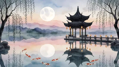 Pavillon d'encre sous la lune