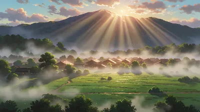Rayons crépusculaires au-dessus de la vallée