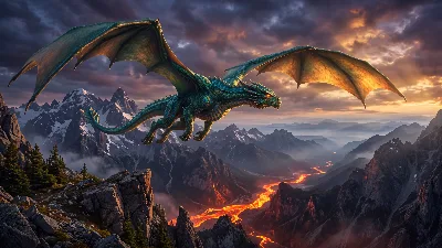 Dragon émeraude au-dessus des sommets