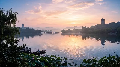 Sunlit West Lake at Dawn