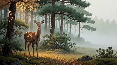 Morgendämmerung Reh im nebligen Wald