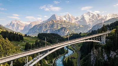 Pont ferroviaire alpin ensoleillé