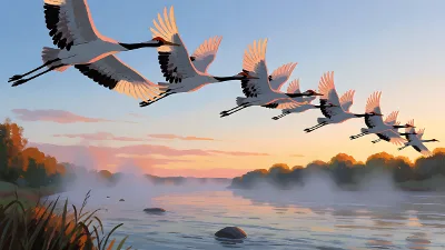 Dämmerungsflug der Kraniche