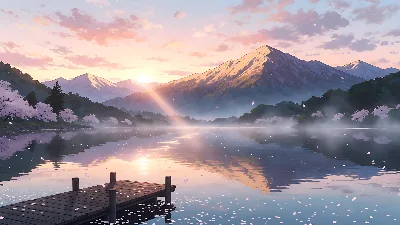 Amanecer sobre un lago de montaña