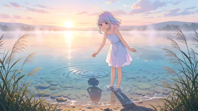 Reflexión junto al lago al amanecer