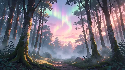 Aurora al Amanecer Sobre el Bosque Susurrante