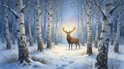 Runenhirsch im Winterwald