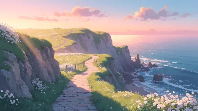 Amanecer sobre acantilados costeros