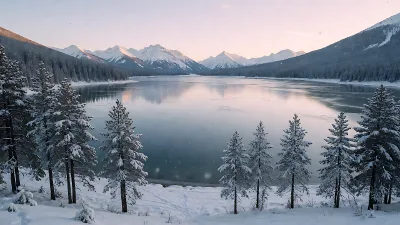 Sonnenaufgang über gefrorenem See