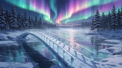 Aurora-Brücke über verschneite Fluss