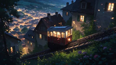 Bergbahn im Alpen-Dämmerlicht