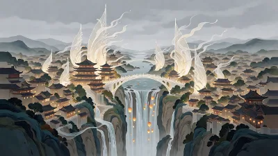 Elvenische Flussstadt im Zwielicht