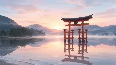 Miyajima Sunrise Torii Reflection