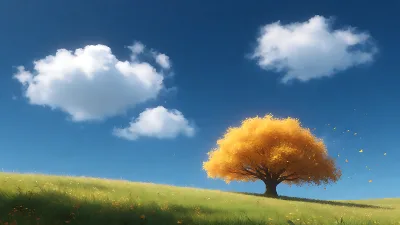 Goldener Baum im blauen Himmel