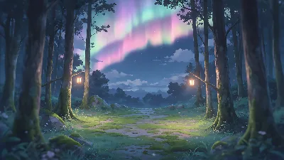 Auroras sobre un claro forestal
