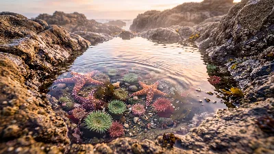Microcosmo de pozo de marea al amanecer