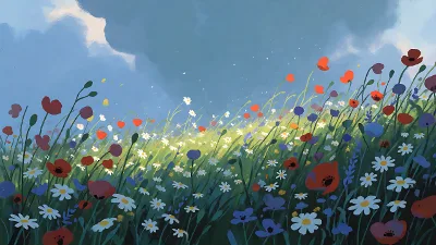 Blumenwiese im Sturmlicht